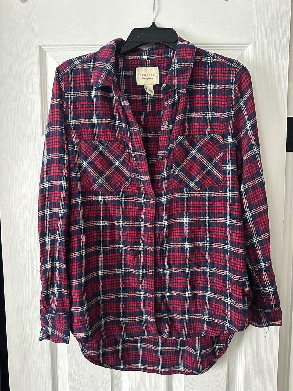 Forever 21 Red and Navy Plaid Flannel Button Down Shirt